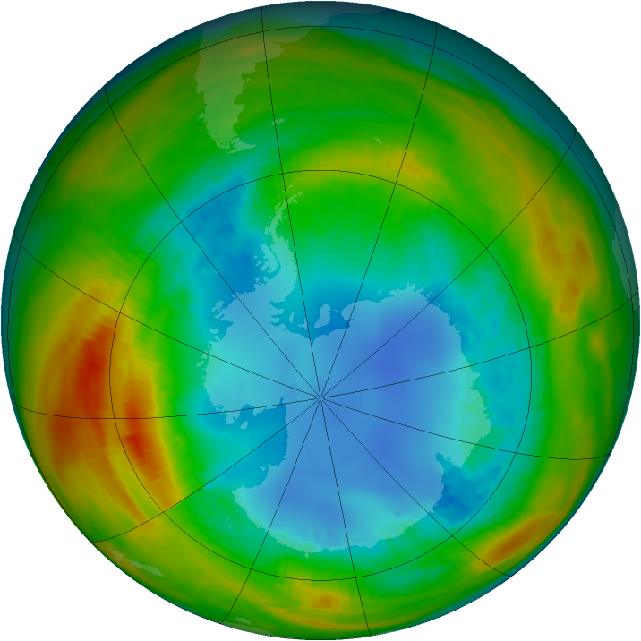 Antarctic ozone map for 15 August 1986